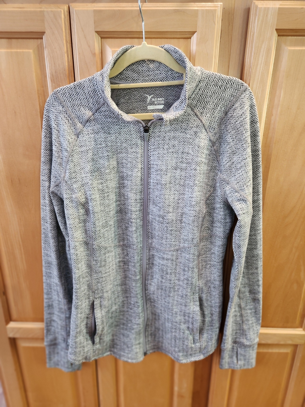 Old Navy Gray Herringbone Full‑Zip Utility Jacket